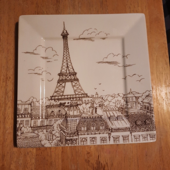 222 Fifth Eiffel Tower Square Dinner Plates - Cream and Brown - Picture 6 of 16